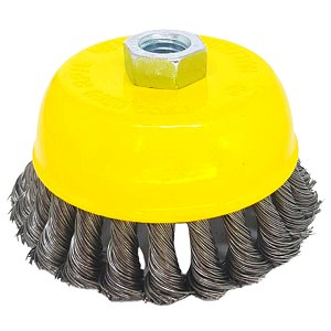 Escova de Aço Trançado Eixo M14 4" 100 mm Fertak