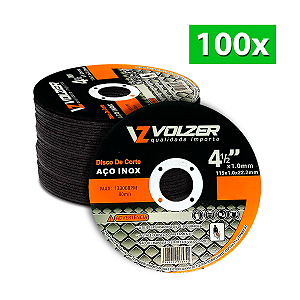 Kit 100 Discos de Corte 4" para Aço Inox 115 x 1 x 22.2 mm Volzer