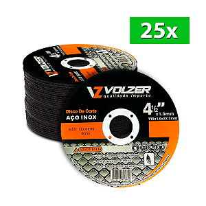 Kit 25 Discos de Corte 4" para Aço Inox 115 x 1 x 22.2 mm Volzer