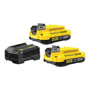 Kit 2 Baterias 20v 2Ah + Carregador e Bolsa Scb222Ck Stanley