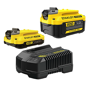 2 BATERIAS 20V 2AH E 4AH + CARREG. E BOLSA SCB224CK STANLEY