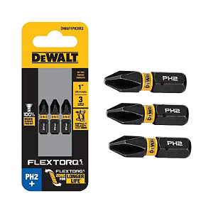 Ponta Phillips FlexTorq Dewalt PH2 C/ 3 PCS 25mm DWAF1PH2IR3