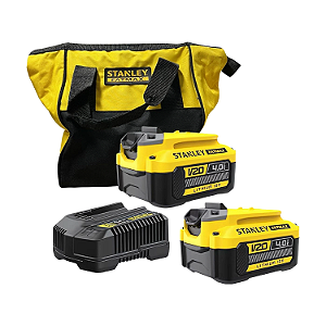 KIT 2 BATERIAS 20V 4AH C/ CARREGADOR 4AH + BOLSA - STANLEY