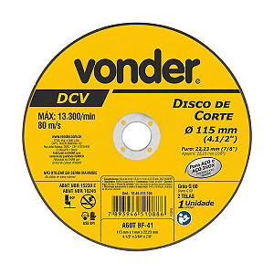 Disco de Corte Inox / Metal 4.1/2" 115,0X1,0X22,23 Vonder