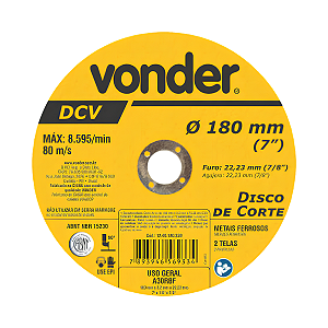 Disco de Corte Inox / Metal 7" 180,0X1,6X22,23 Vonder