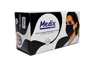 Máscara Cirúrgica Tripla Proteção Preta C/ 50 Unidades - Medix