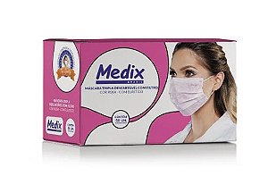 Máscara Cirúrgica Tripla Proteção Rosa C/ 50 Unidades - Medix