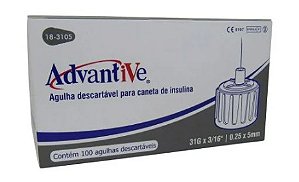 Agulha para Caneta de Insulina 31G ( 0,25mm x 5mm ) C/ 100 Uni - Advantive