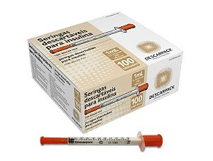 Seringa de Insulina 1ML C/ Agulha Fixa 12,7mm x 0,33mm Bico Slip C/ 100 Unidades - Descarpack