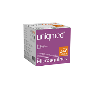 Microagulhas 34G (0,18mm) x 6mm C/ 100 unidades - Uniqmed
