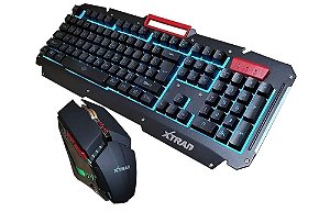 Teclado e Mouse Gamer com base metálica e iluminação de Led Xtrad.