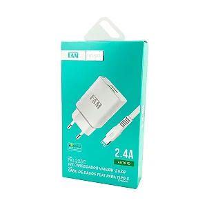 Carregador Completo Tipo-C FKT-225C 2 Portas USB Fam.