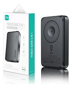 Power Bank 3 em 1 Super Rápido 10000mAh Sem Fio.