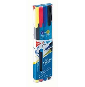 CANETA TRIS SUPER FINA 3 CORES + MARCA TEXTO
