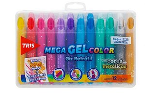 GIZ DE CERA TRIS 12 CORES METALICAS RETRATIL