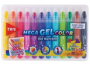 GIZ DE CERA TRIS 12 CORES RETRATIL MEGA GEL