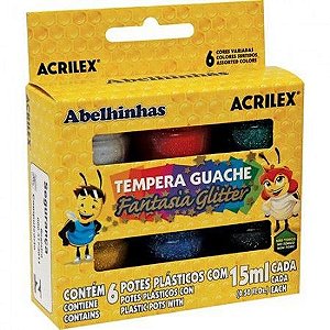 GUACHE ACRILEX C/ 06 CORES FANTASIA GLITTER