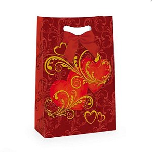 SACOLA DE PRESENTE DE PAPEL CORACOES G