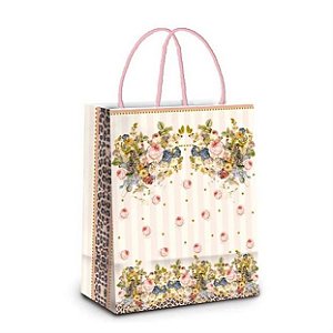SACOLA DE PRESENTE P - FLORES C/ CETIM