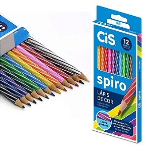 LAPIS DE COR CIS SPIRO COM 12 CORES - CORPO LISTRADO