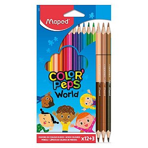 LAPIS DE COR MAPED WORLD 12 CORES + 3 LAPIS COM 6 TONS DE PELE