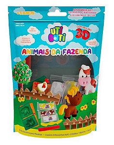 KIT DE MASSINHAS UTIGUTI MOLDES 3D ANIMAIS DA FAZENDA