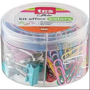 KIT TRIS OFFICE DE PRENDEDORES, CLIPS E ELASTICOS - CORES