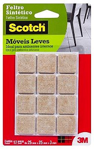 FELTRO ANTI-IMPACTO PRETETOR ADESIVO SCOTCH BEGE QUADRADO PEQUENO 25X3 C/12