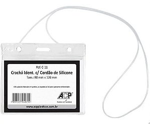 CRACHA IDENTIFICADOR C/ CORDÃO DE SILICONE -TRANSPARENTE