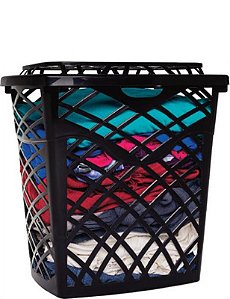 CESTO TELADO RETANGULAR C/ TAMPA 30 LTS - PRETO