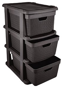 GAVETEIRO DE CHAO 3 GAVETAS 15L JUTA PRETO 59,2X42X30,5 CM