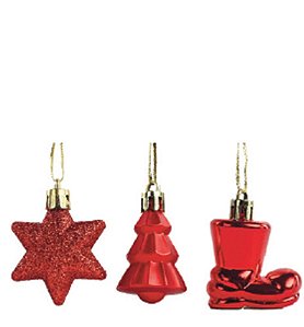 ENFEITE DE NATAL SORT 5CM SOLAPA C/03 PCS VERMELHO