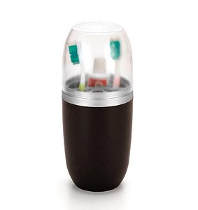 AÇO ESCOVADO - PORTA ESCOVA E PASTA 500ML C/ TP TRANSP.