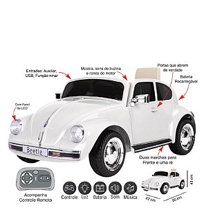 ZIPPY - MINI CARRO ELETRICO 12V FUSCA BRANCO C/ RC
