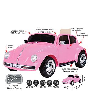 ZIPPY - MINI CARRO ELETRICO 12V FUSCA ROSA C/ RC
