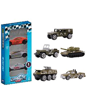 ZIPPY - CARRINHO DIE-CAST RODA LIVRE JG C/ 05 UN EXERCITO