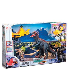 DINOSSAURO PLAYSET C/ HELICOPTERO RESGATE E BONECO