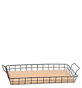 ARAMADO - BANDEJA C/ ALÇA FUNDO MADEIRA - 43 X 24 X 7 CM