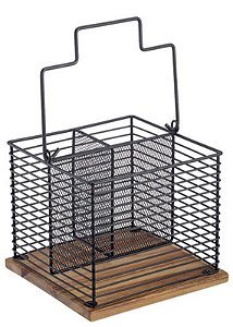 WOOD - PORTA TALHER ACACIA IRON 18,5 X 18,5 X 15 CM