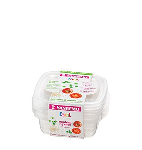 FACIL - CONJ C/ 03 POTES QUAD BAIXO 530ML TRANSPARENTE