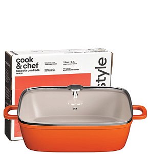 COOK & CHEF - CACAROLA QUAD 28 X 28 X 7 CM LARANJA 4,1L