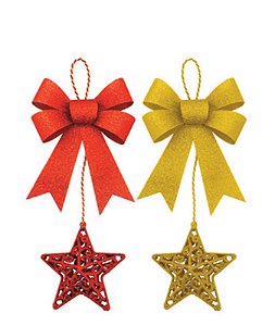 ENFEITE DE NATAL LACO ESTRELA GLITER 30CM SORT