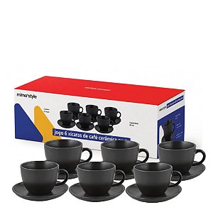 XICARA 85ML JG C/ 06 PCS CERAMICA PRETO MARMORIZADO