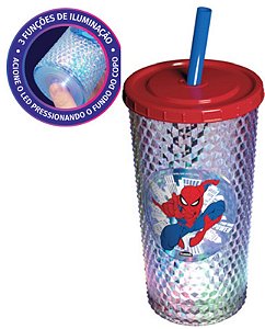 COPO LED C/ TAMPA E CANUDO 490 ML HOMEM-ARANHA - CAIXA C/ 8 PEÇAS