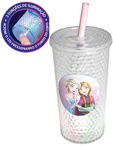 COPO LED C/ TAMPA E CANUDO 490 ML FROZEN - CAIXA C/ 8 PEÇAS