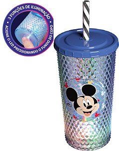 COPO LED C/ TAMPA E CANUDO 490 ML MICKEY - CAIXA C/ 8 PEÇAS