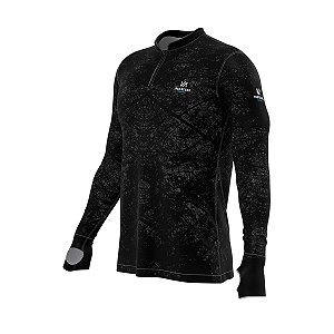 Camisa Pesca Mar Negro Premium Zíper Uv50+ Estonada Preta