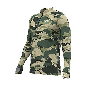 Camisa Pesca Mar Negro Premium Zíper Uv50 Camuflado Peixes