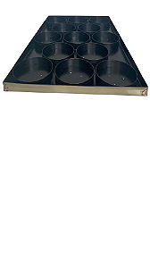 ASSADEIRA LISA INOX 60X40X3 COM AROS DE HAMBURGUER 12X3 FIXOS REVESTIDO COM ANTIADERENTE