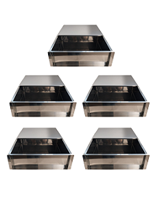 KIT 5 FORMAS LATERAL REMOVÍVEL TIRAMISU SLICE CAKE BOLO DE FATIA GRANDE INOX COM TAMPA 30X30X10 CM